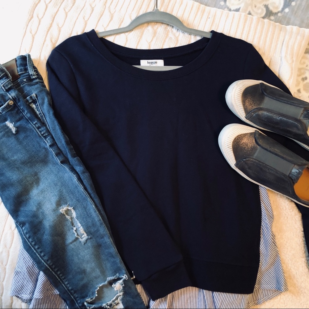 Kensie | Pinstriped Back | Pullover Sweatshirt
